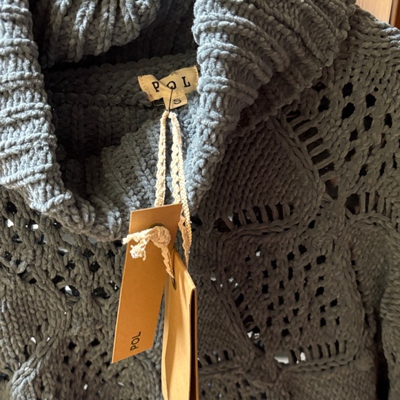 POL Women's Textured Knit Cowl Sweater in Blue - Picture 2 of 4